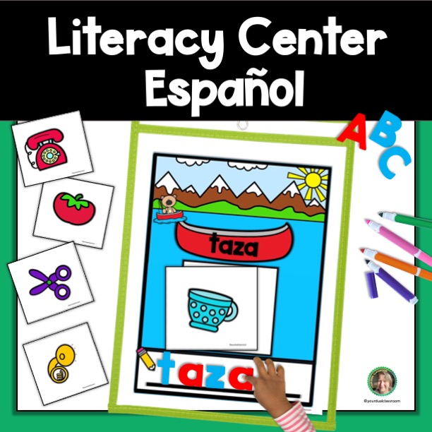 picture of free kindergarten Spanish literacy center using magnetic letters