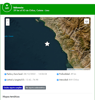 SISMO DE 3.9DE MAGNITUD SE REGISTRO, COMO EPICENTRO CHILCA