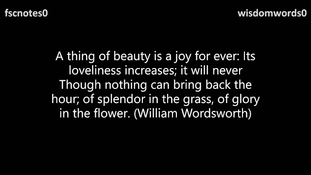 A thing of beauty is a joy for ever: Its loveliness increases; it will never Though nothing can bring back the hour; of splendor in the grass, of glory in the flower. (William Wordsworth)