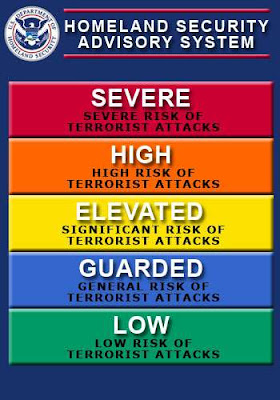 homeland security advisory system chart, color, severe, high, elevated, terror, terrorist attack