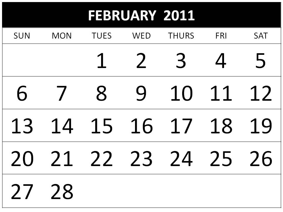 2011 calendar for february