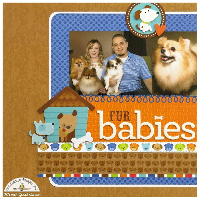 Doodlebug Design Puppy Love Fur Babies Dog 2-page Scrapbook Layout by Mendi Yoshikawa