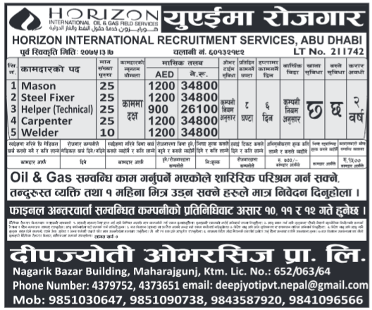 Jobs in UAE for Nepali, Salary Rs 34,800