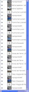 Capas creadas al duplicar la capa en la que voy manejando, incorporar cada paisaje y el nombre de cada paisaje