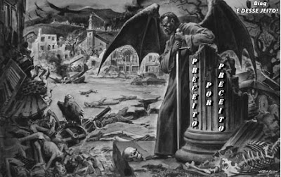 Imagem de satanás derrotado em u mundo em ruínas