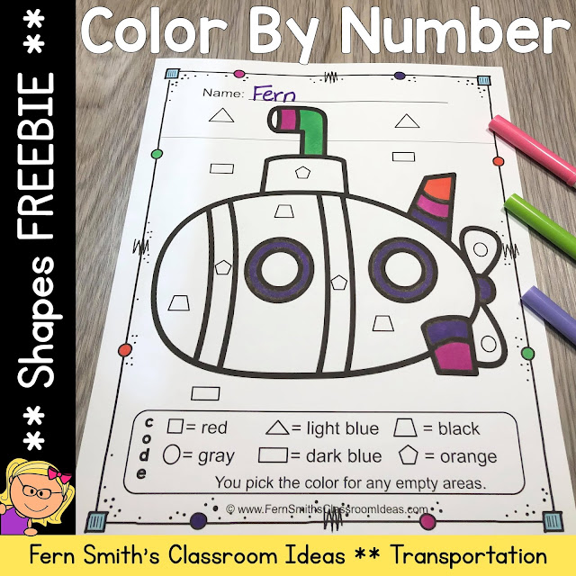 Click Here for This Color By Code Know Your Shapes Transportation Freebie!