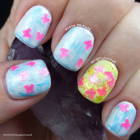 Sunshine, happiness, and butterfly distressed nail art.