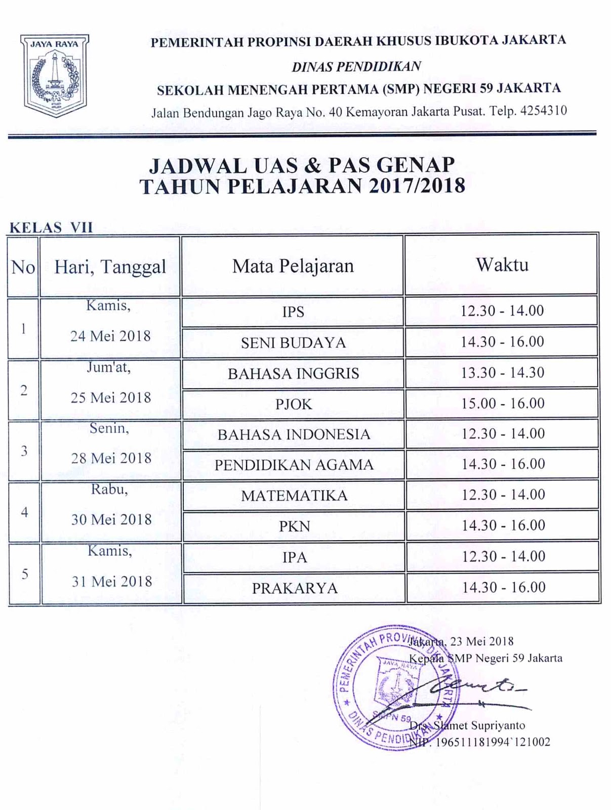 JADWAL PELAKSANAAN UAS KELAS VIII DAN PAS KELAS VII