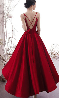 Elegant Red Satin Prom Dresses String Back