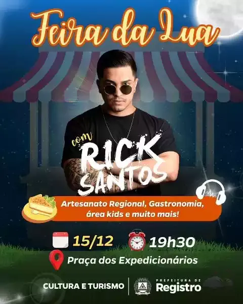 Sexta-feira 15-12 tem Feira da Lua com apresentação do DJ Rick Santos