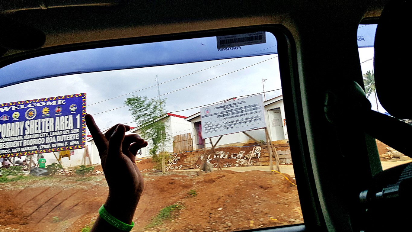 entrance billboard announcing Temporary Shelter Area 1 in Brgy. Sagonsongan, Marawi