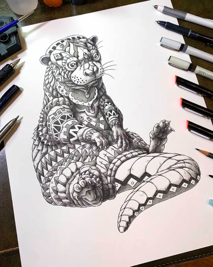 05-Giant-Otter-Animal-Drawings-Ben-Kwok-www-designstack-co