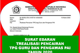 Surat Edaran Realisasi Pencairan TPG Bagi Guru Dan Pengawas PAI Tahun 2020