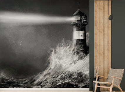 Monochrome Lighthouse in a sea of fierce waters Wallpaper