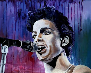 A portrait of musician Prince, painted in acrylic on canvas by Laura Enninga.
