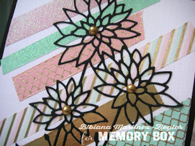 washi tape detail with chrysanthemum flower die on card 