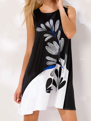 Round Neck Printed Shift Dress