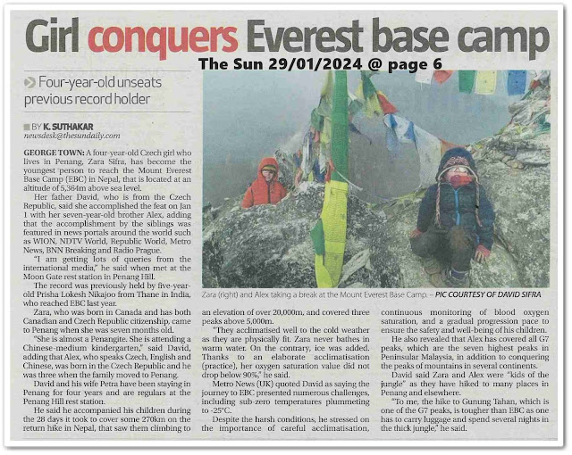 Girl conquers Everest base camp | Keratan akhbar The Sun 29 January 2024