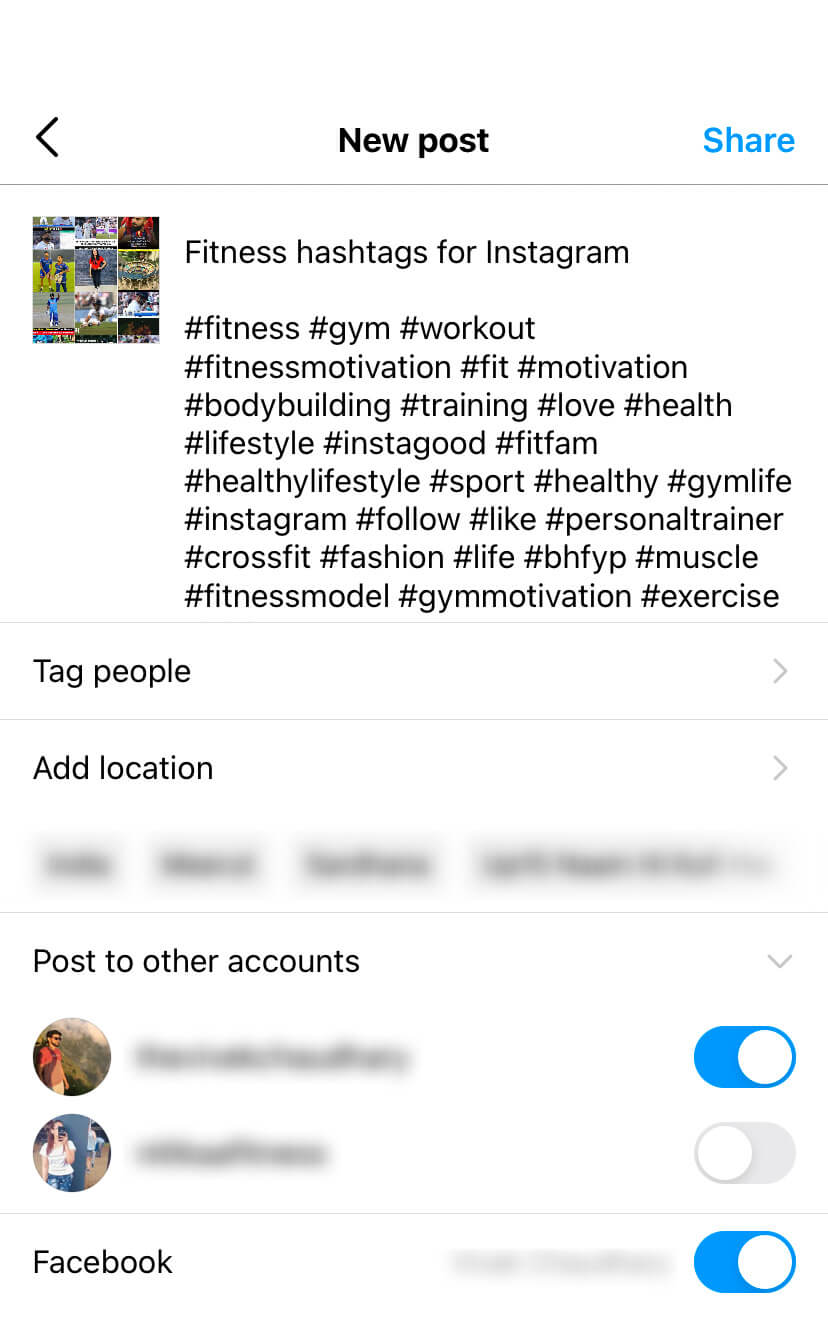 Adding hashtags in Instagram post