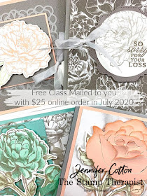 Free class kit mailed to you!!  Free with $25 online order in July 2020 (US).  Everything cut/punched/die cut; you just stamp & assemble!  Click the picture to go to blog for details!  #StampinUp #StampTherapist Prized Peony by Stampin' Up!®