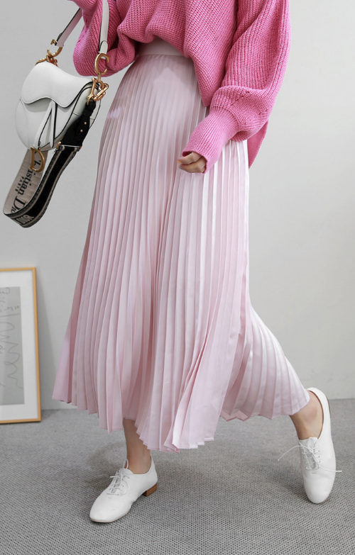 Semi-Elastic Waist Pleated Midaxi Skirt