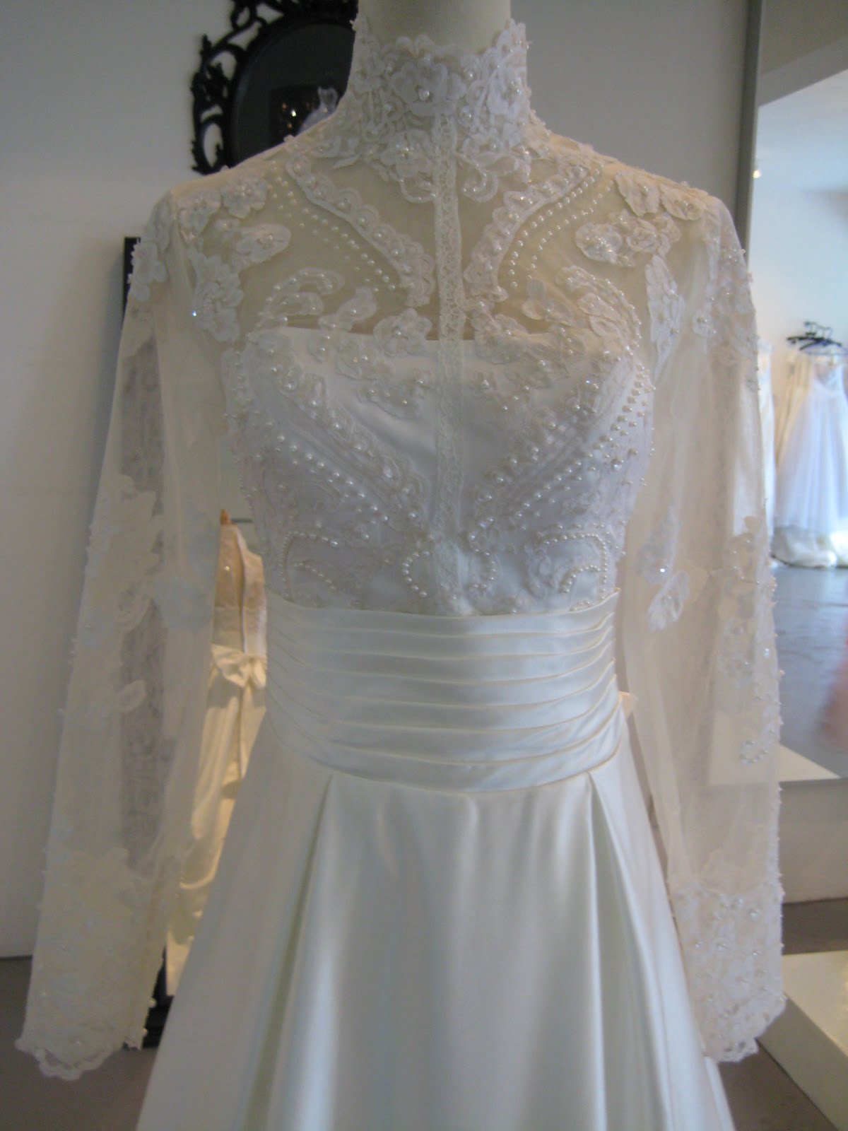 wedding dresses with cap sleeves and lace IVOIRE Range - Lace & Satin / High Collar / Long Sleeves / Ball Gown