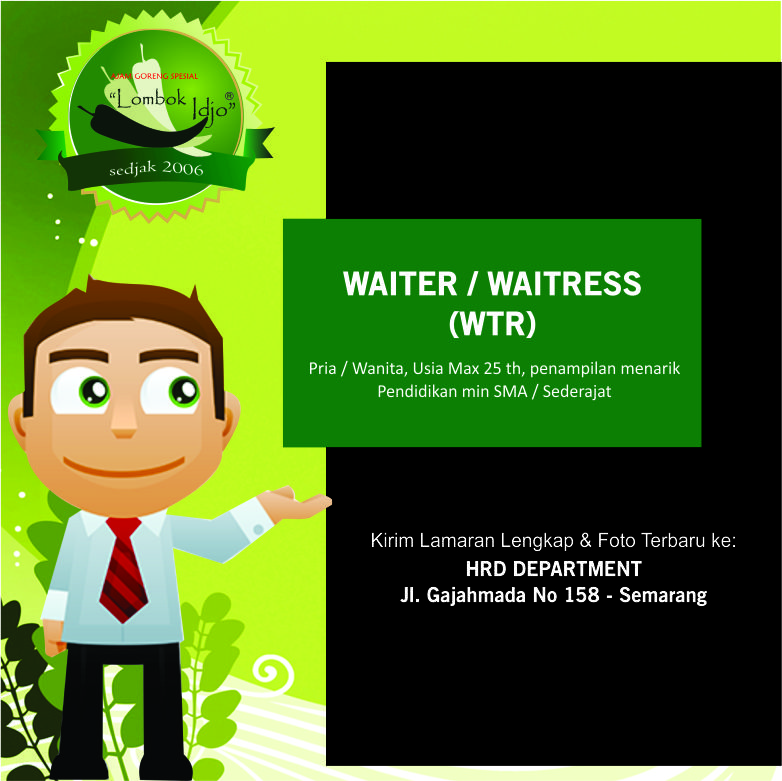 Loker Cleaning Service, Waiter/Waitress, dll di Lombok Idjo Semarang