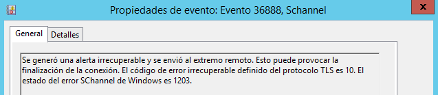 Windows: Errores schannel, ejemplos: