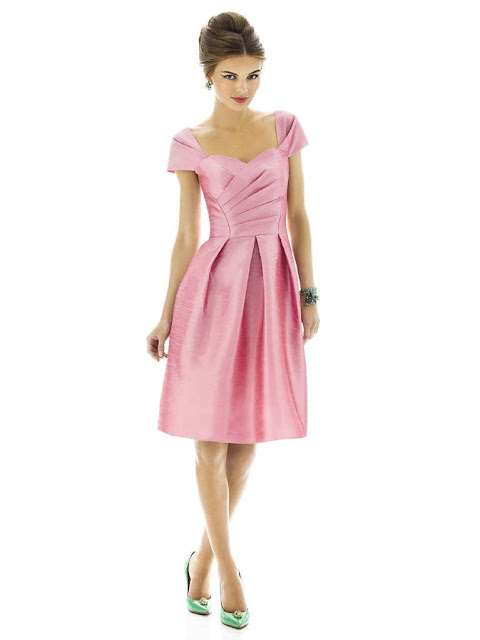 gorgeous-Taffeta-sweetheart-knee-length-pleated-waist-Pink-Bridesmaid-Dress-with-Cap-Sleeves