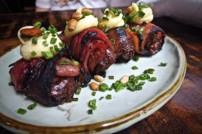 Moosehead, bacon wrapped chargrill dates