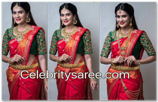 Jenny Honey Red Silk Saree