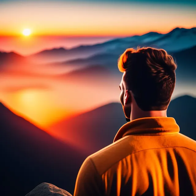 Homem olhando para o horizonte, Pôr do Sol, Fim da Vida, Medo da Morte, Meditação e Reflexão