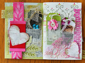 Spring mini album spread 1 with tags by Jeanne Selep