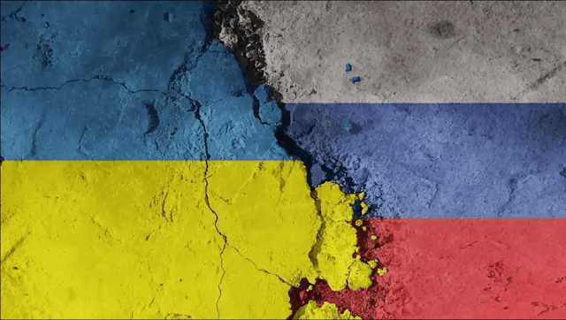 Bandeiras Russia e Ucrânia