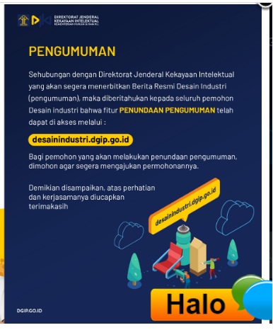 Pengumuman Penundaan Publikasi Desain Industri