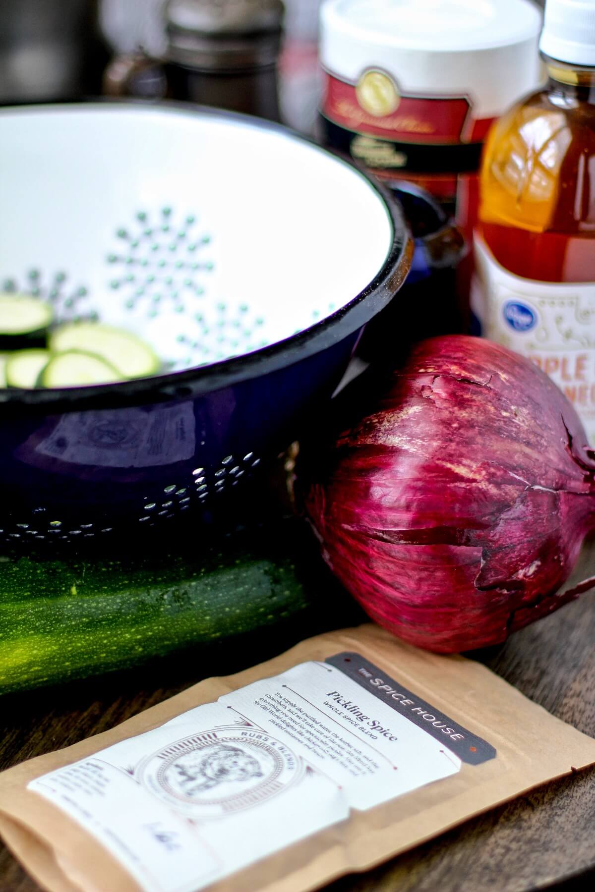 Quick Pickled Zucchini and Red Onions ingredients.