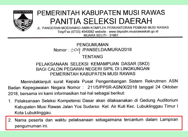 Jadwal Seleksi Skd Cpns Kabupaten Musi Rawas Pdf