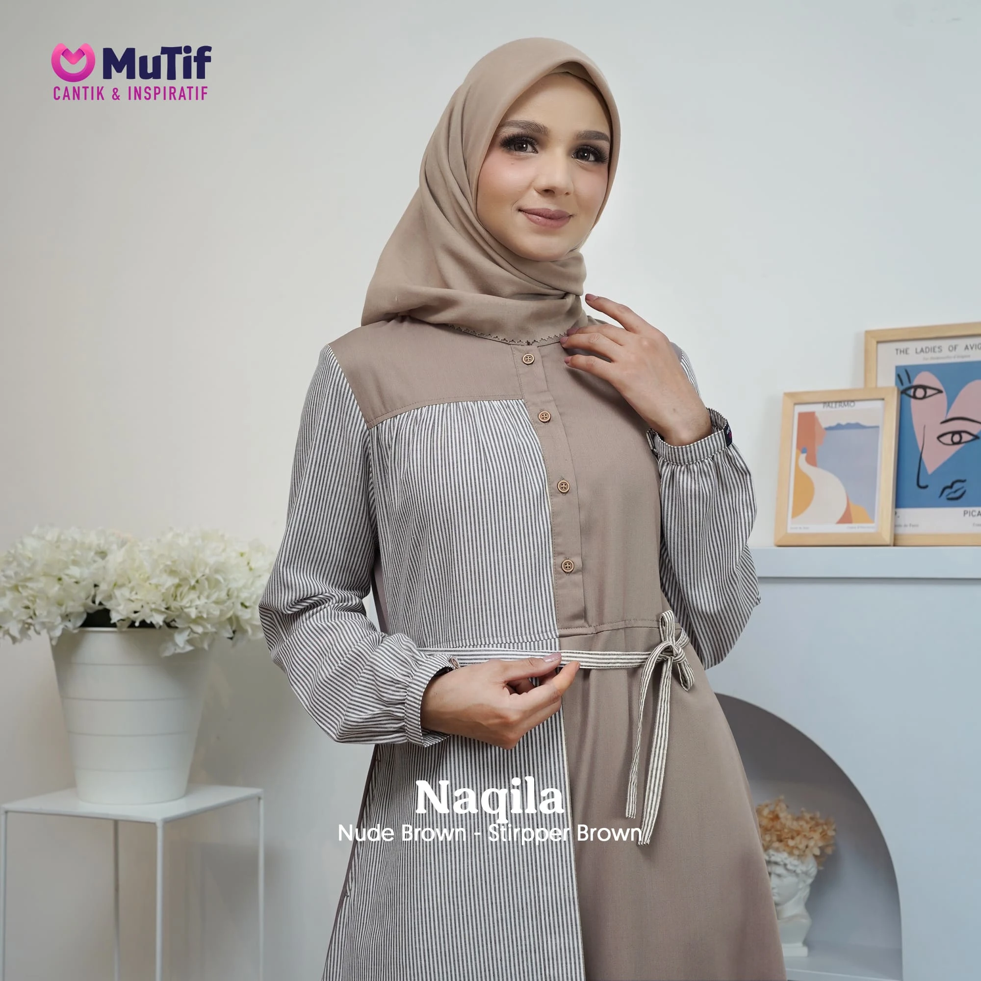 Mutif - Gamis Naqila Nude Brown L Nude Brown