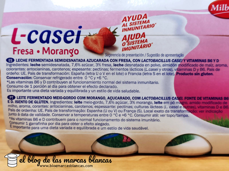 Ingredientes del L-Casei fresa (tipo "Actimel") MILBONA (Lidl) en El Blog de las Marcas Blancas.