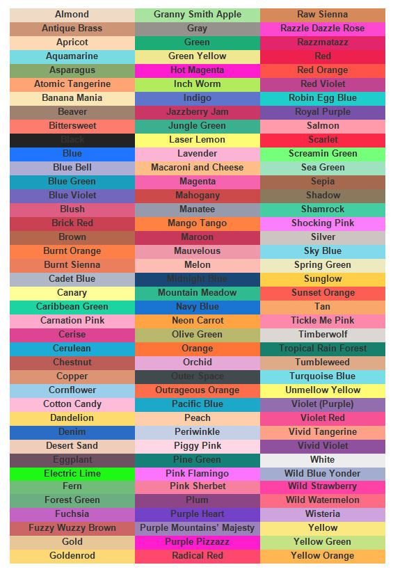 Crayola Colors List 9