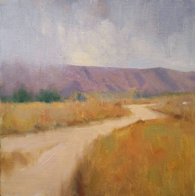 Oil landscape painting of a path through a field in Arroyo Verde Park by artist Steve Allrich