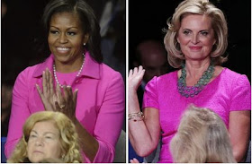 First Lady Michelle Obama, and Ann Romney, wore pink at the Second Presidential Debate. October is the month for Breast Cancer Awareness.