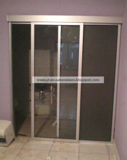 Kusen aluminium 3in silver pintu swing kaca riben 5mm 