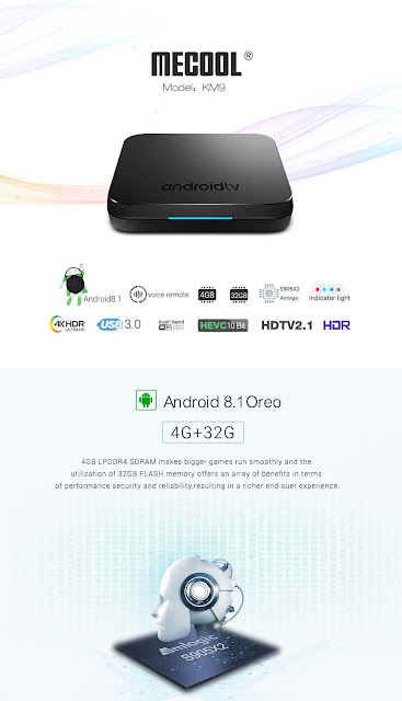 Mecool KM9 S905X2 4GB DDR4 RAM 32GB ROM Android 8.1 5G WIFI Bluetooth 4.1 4K Voice Control TV Box 