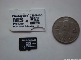 삼성물산 PLEOMAX micro SDHC CLASS10 16GB 메모리스틱 듀오, CR-5400 크기 비교