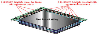 Hình 13 - Màn hình thường có 3 IC - V.Drive điều khiển các đường ngang (hàng) và có 8IC - H.Drive điều khiển các đường dọc (cột).