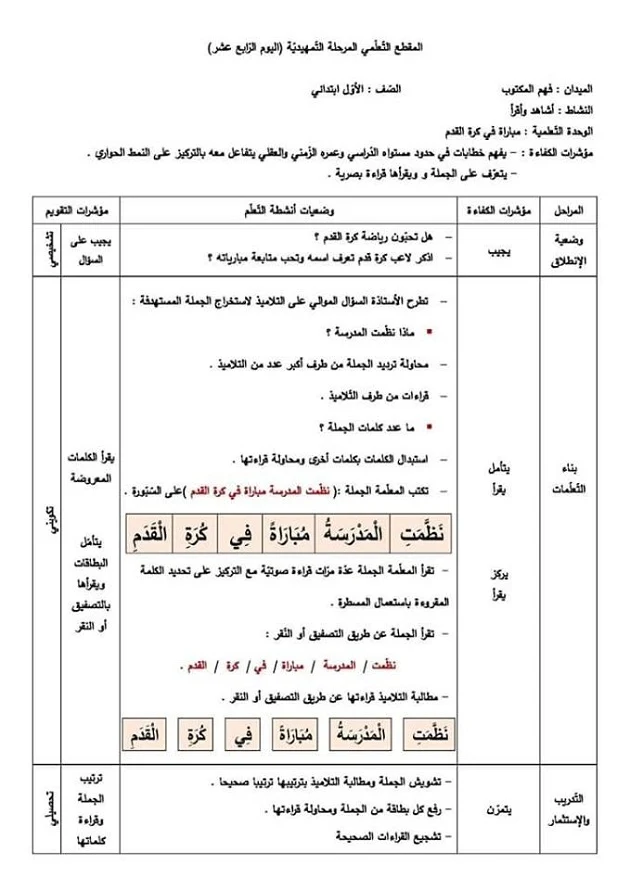  مذكرات اليوم 14 الرابع عشر من الفترة التمهيدية السنة الاولى 1 ابتدائي pdf