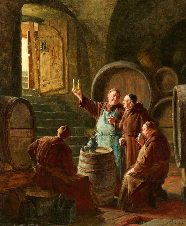 Monges selecionando cerveja na adega. Eduard Theodor Ritter von Grützner (1846 – 1925)