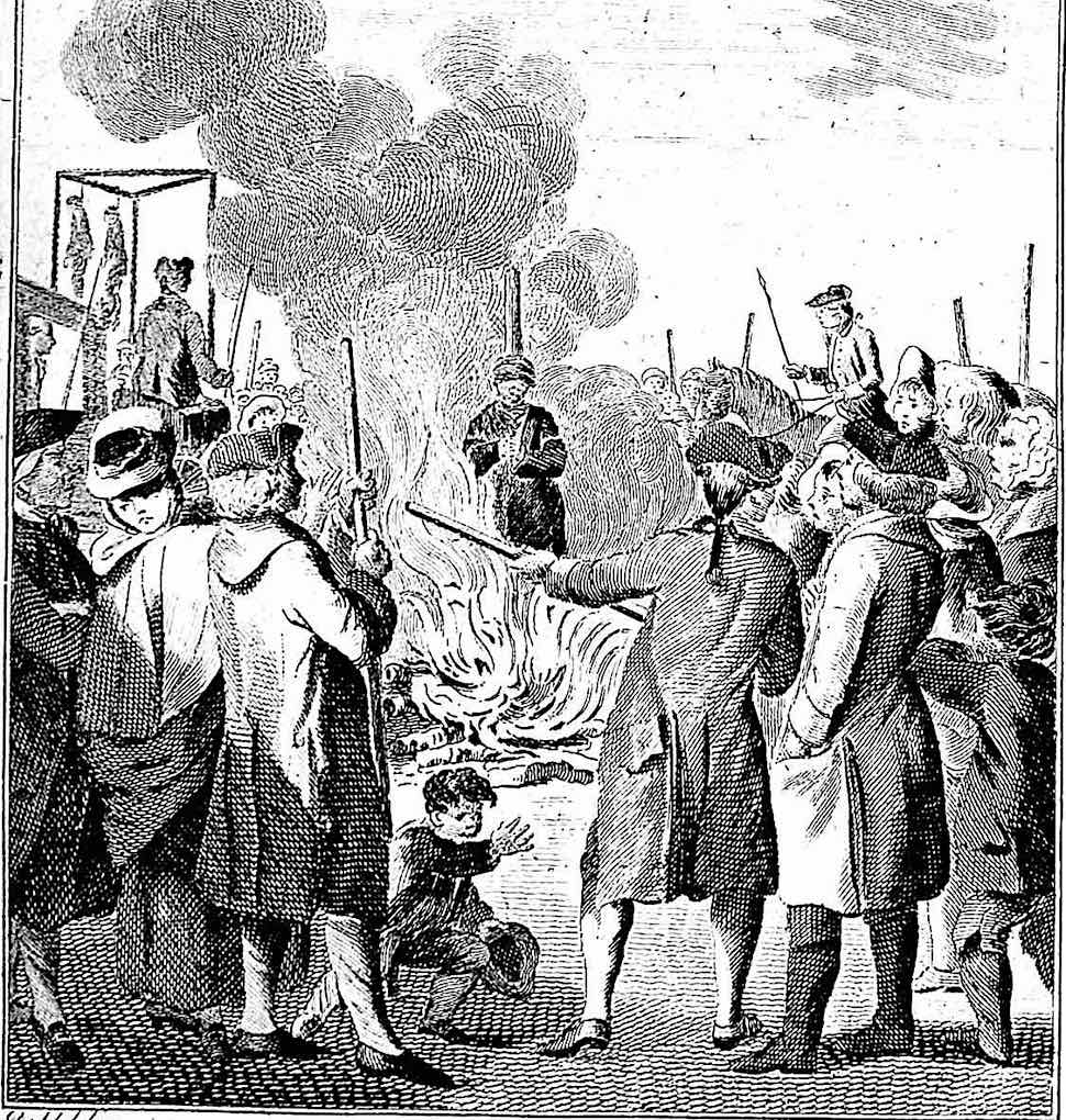 a traumatized boy at a public burning execution 1710?