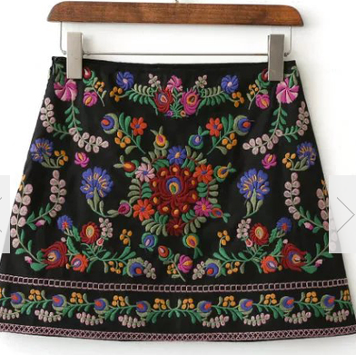 Black-Floral-Embroidery-Mini-Skirt
